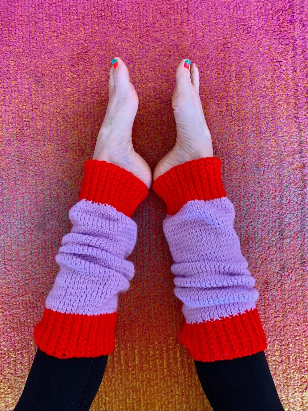 Lavender and Red Knit Leg Warmers - Unbranded
